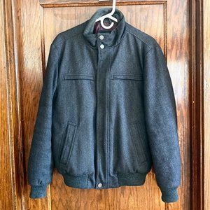 London Fog - Insulated Wool Bomber Jacket - Charcoal, Size Small